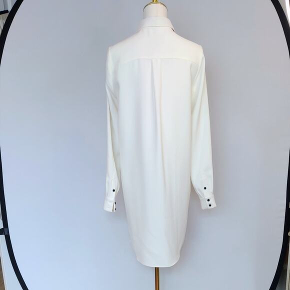 CeCe Cream Long Sleeve Tie Neck Mini Shirtdress with Black Bow Size Small - Picture 5 of 7